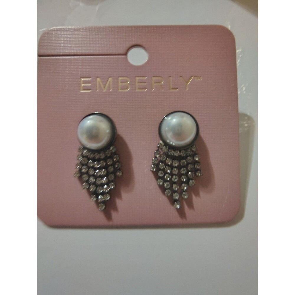 Emberly Pearl Crystal Drop Earrings - Picture 2 of 2